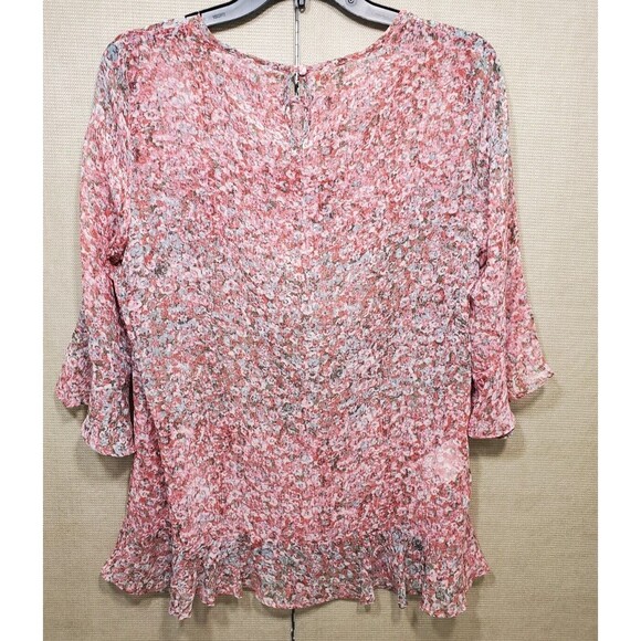 BCBGeneration Multi-Tiered Pink Floral Cedar Rose 3/4 Sleeve Blouse Size Small - Picture 4 of 7